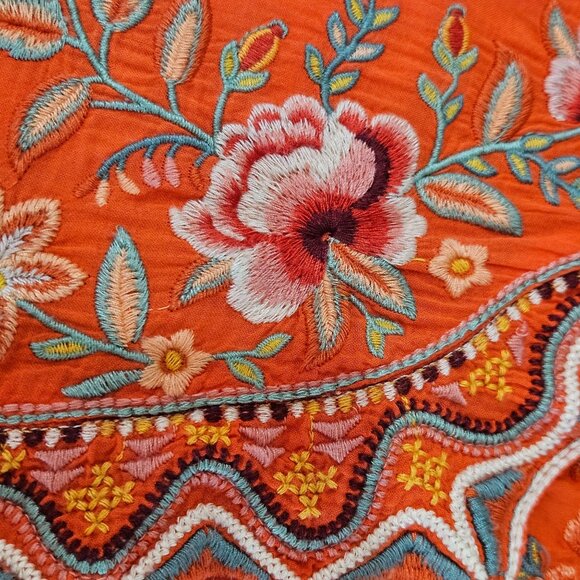 Johnny Was Alise Blouse Medium Flare Sleeve Coral Embroidered Boho Peasant Artsy - Picture 5 of 12